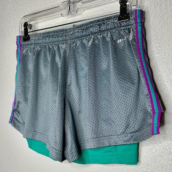 Nike Pro Metallic Gray Laser Cut with Green Running Shorts M - Picture 7 of 16